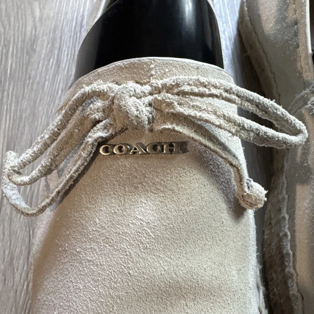 Coach Espadrilles Suede Cream Beige Rae Women's 9.5 B Platform Bow Boho Slip On